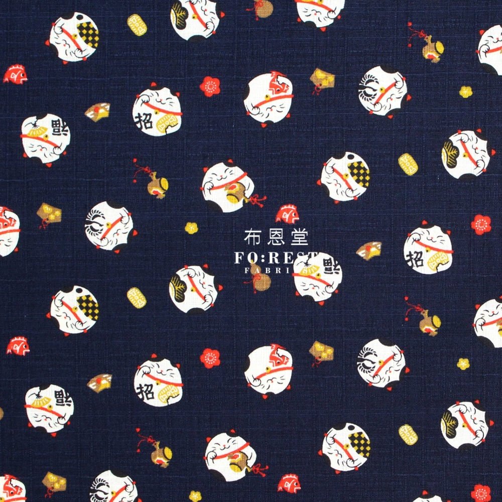 Dobby - Lucky cat Navy - FO:REST Fabric 布恩堂Liberty fabrictana lawnjapanese fabricykk zipper