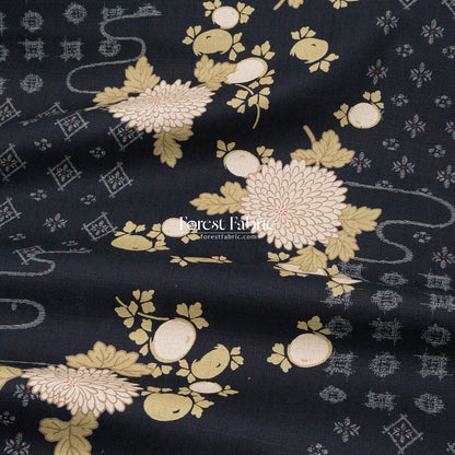 dobby - Midnight Chrysanthemums fabric - FO:REST Fabric 布恩堂Liberty fabrictana lawnjapanese fabricykk zipper
