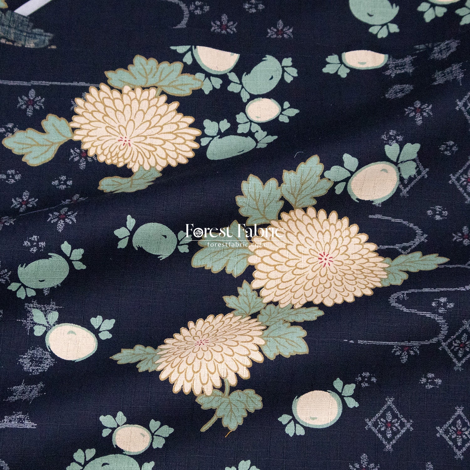 dobby - Midnight Chrysanthemums fabric - FO:REST Fabric 布恩堂Liberty fabrictana lawnjapanese fabricykk zipper