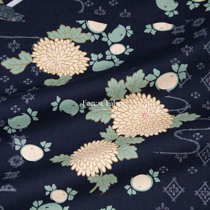 dobby - Midnight Chrysanthemums fabric - FO:REST Fabric 布恩堂Liberty fabrictana lawnjapanese fabricykk zipper