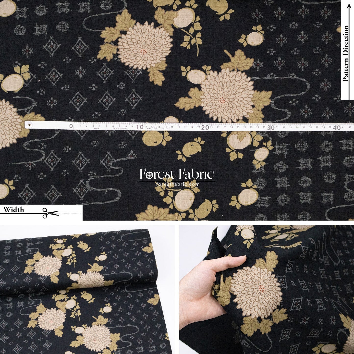 dobby - Midnight Chrysanthemums fabric - FO:REST Fabric 布恩堂Liberty fabrictana lawnjapanese fabricykk zipper