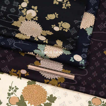 dobby - Midnight Chrysanthemums fabric - FO:REST Fabric 布恩堂Liberty fabrictana lawnjapanese fabricykk zipper