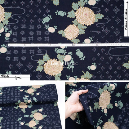 dobby - Midnight Chrysanthemums fabric - FO:REST Fabric 布恩堂Liberty fabrictana lawnjapanese fabricykk zipper