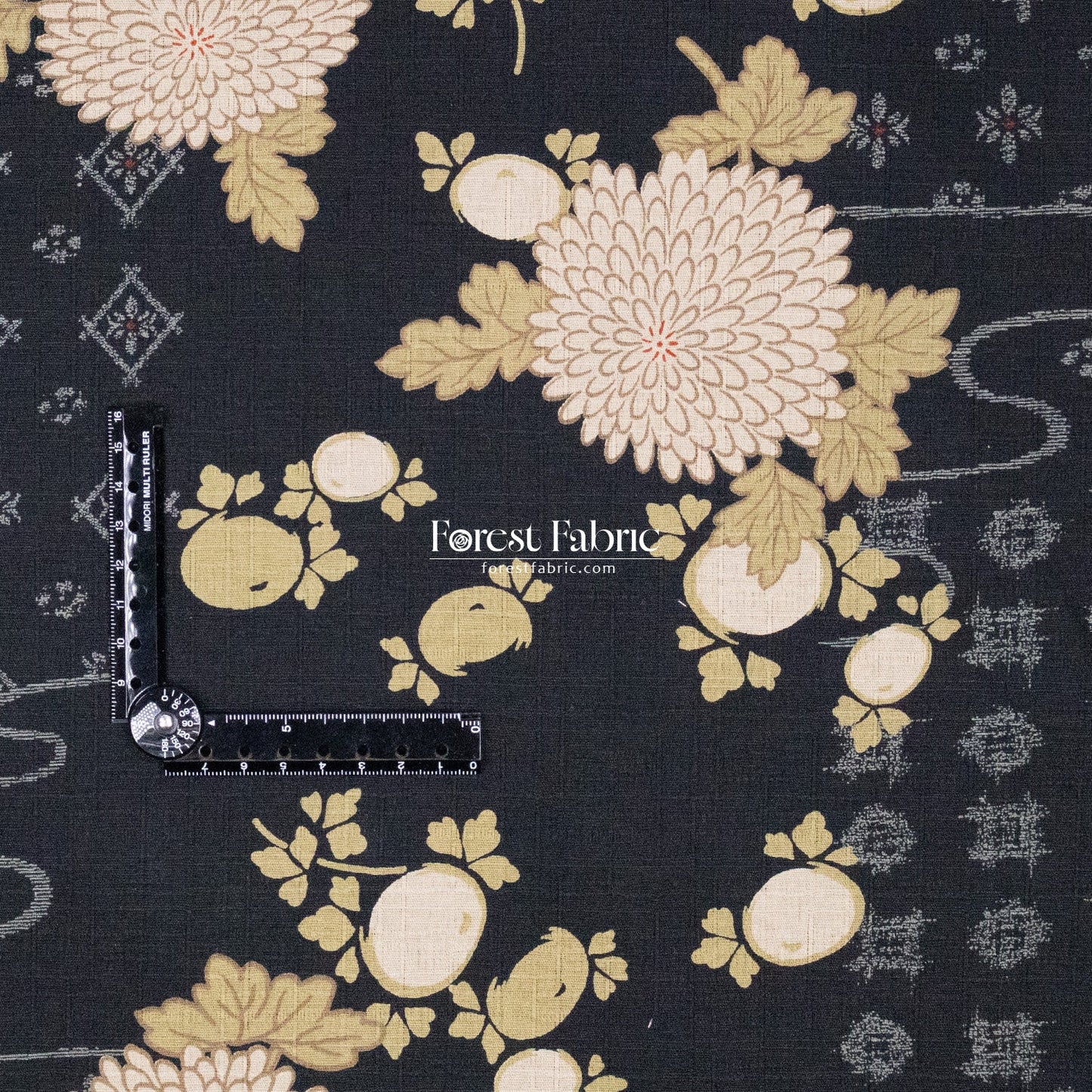 dobby - Midnight Chrysanthemums fabric - FO:REST Fabric 布恩堂Liberty fabrictana lawnjapanese fabricykk zipper