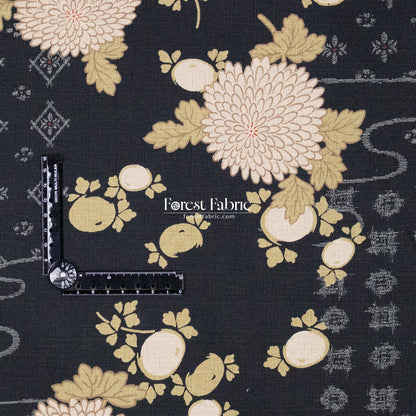 dobby - Midnight Chrysanthemums fabric - FO:REST Fabric 布恩堂Liberty fabrictana lawnjapanese fabricykk zipper
