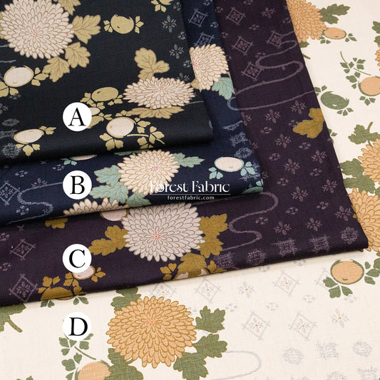 dobby - Midnight Chrysanthemums fabric - FO:REST Fabric 布恩堂Liberty fabrictana lawnjapanese fabricykk zipper