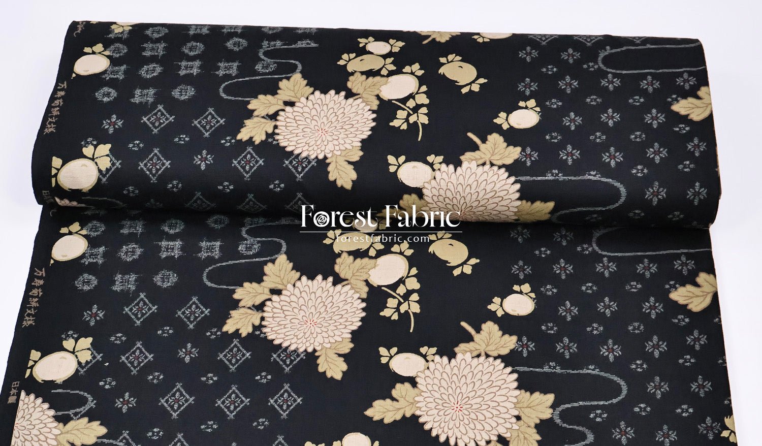 dobby - Midnight Chrysanthemums fabric - FO:REST Fabric 布恩堂Liberty fabrictana lawnjapanese fabricykk zipper