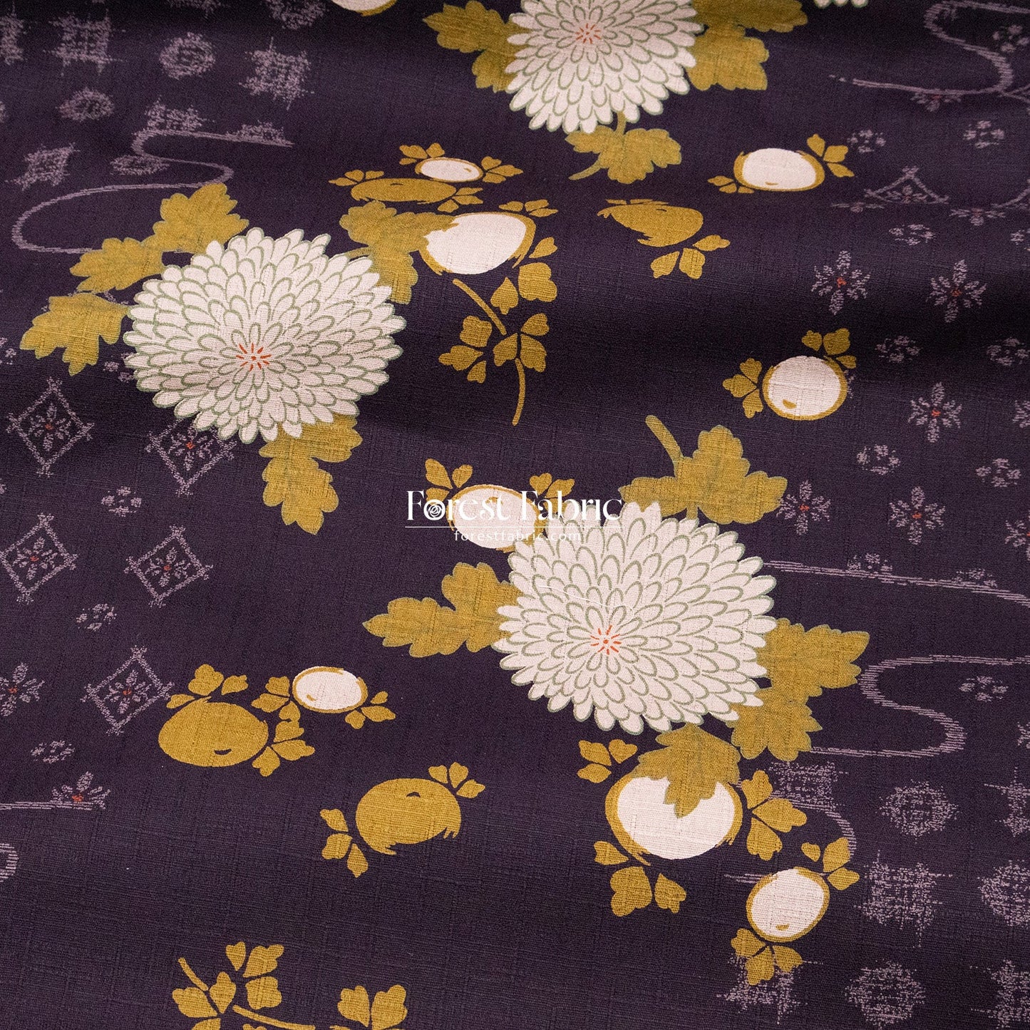dobby - Midnight Chrysanthemums fabric - FO:REST Fabric 布恩堂Liberty fabrictana lawnjapanese fabricykk zipper