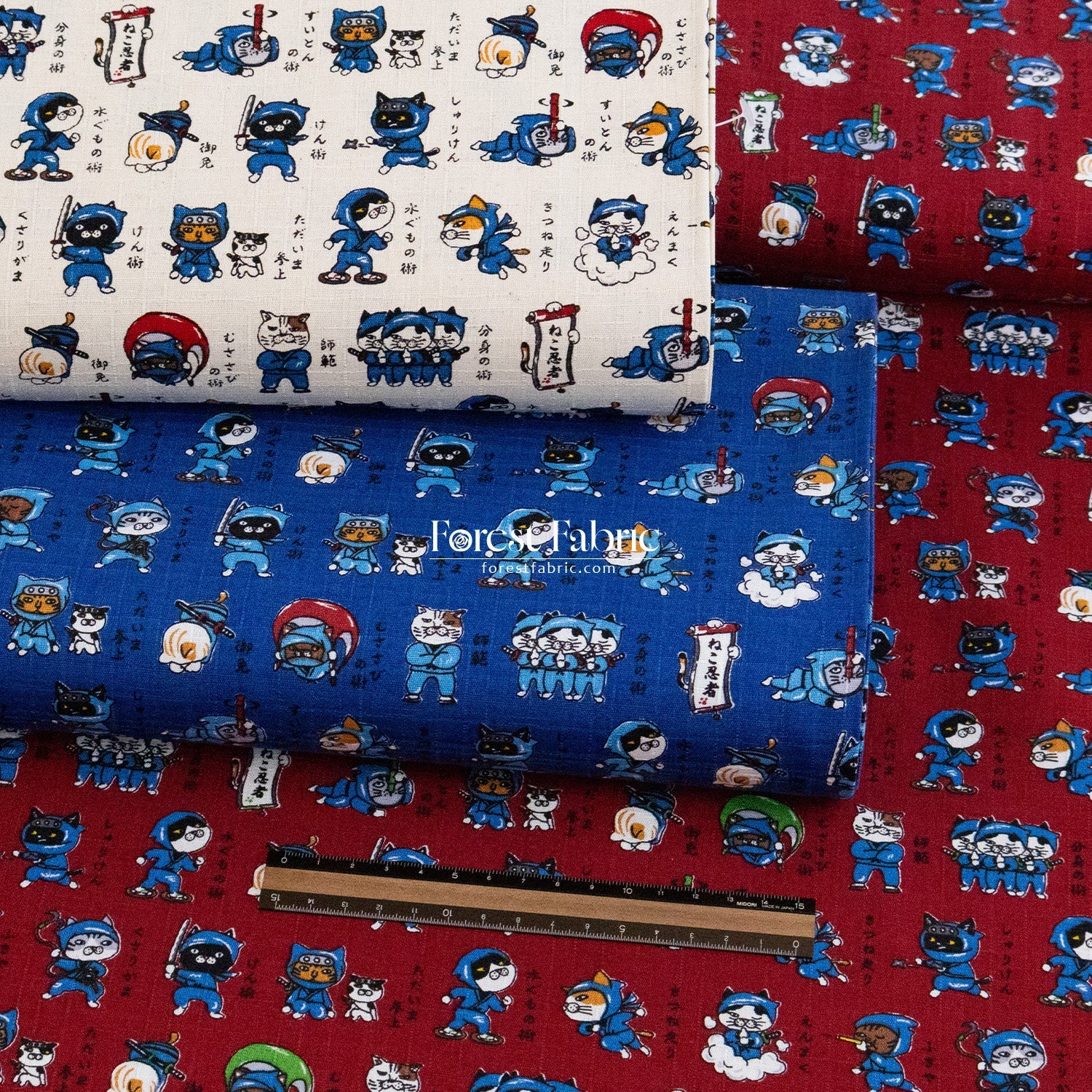 dobby - The Secret Ninja Cats fabric - FO:REST Fabric 布恩堂Liberty fabrictana lawnjapanese fabricykk zipper