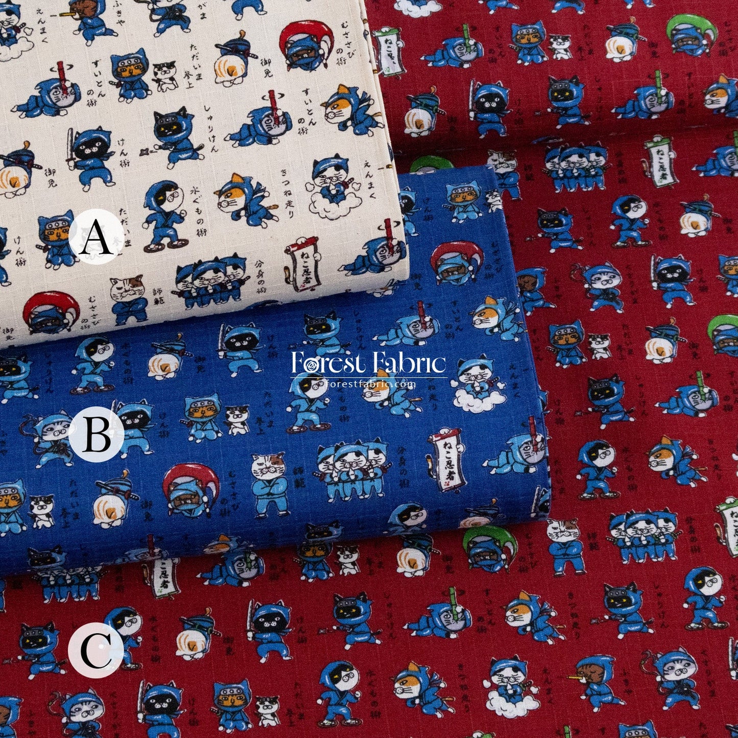 dobby - The Secret Ninja Cats fabric - FO:REST Fabric 布恩堂Liberty fabrictana lawnjapanese fabricykk zipper