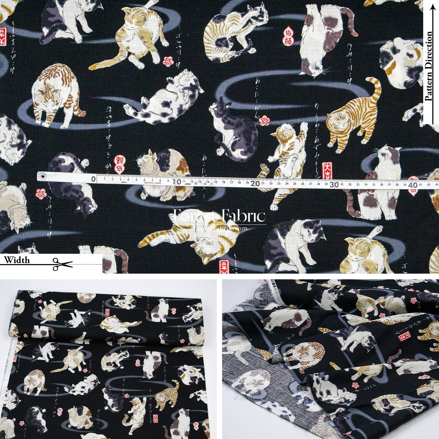 dobby - Utagawa Kuniyoshi cats fabric - FO:REST Fabric 布恩堂Liberty fabrictana lawnjapanese fabricykk zipper