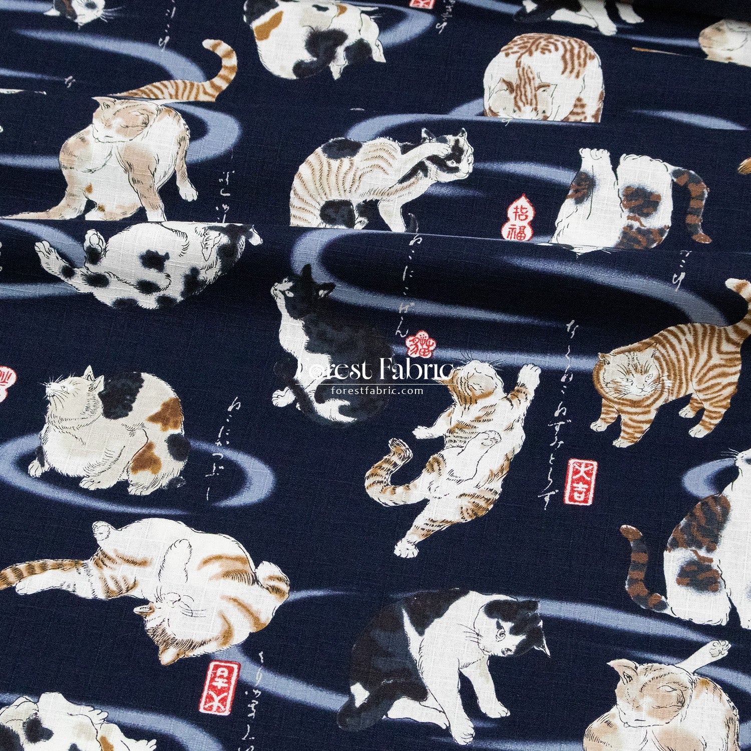 dobby - Utagawa Kuniyoshi cats fabric - FO:REST Fabric 布恩堂Liberty fabrictana lawnjapanese fabricykk zipper