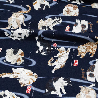dobby - Utagawa Kuniyoshi cats fabric - FO:REST Fabric 布恩堂Liberty fabrictana lawnjapanese fabricykk zipper
