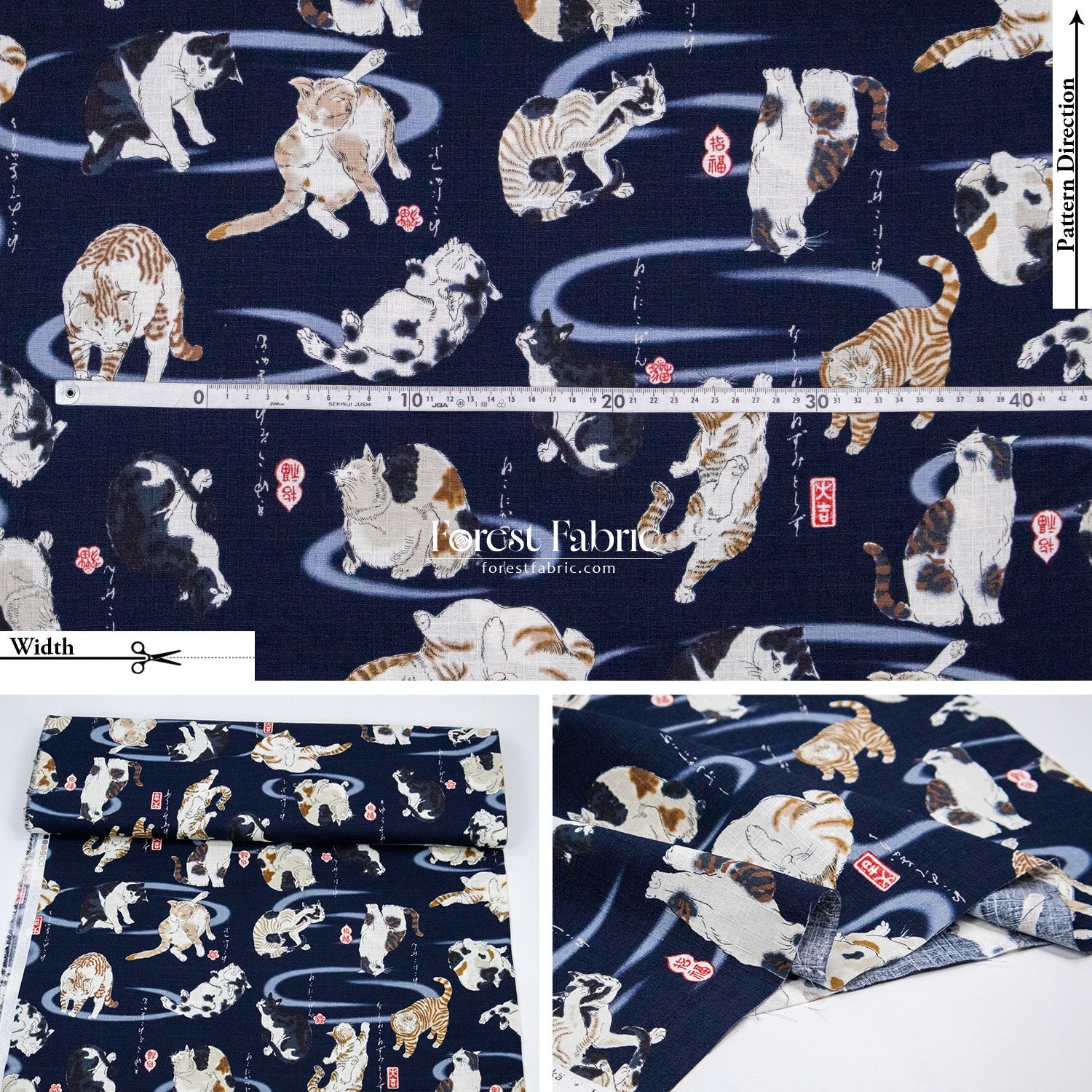 dobby - Utagawa Kuniyoshi cats fabric - FO:REST Fabric 布恩堂Liberty fabrictana lawnjapanese fabricykk zipper