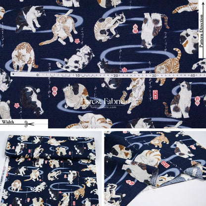 dobby - Utagawa Kuniyoshi cats fabric - FO:REST Fabric 布恩堂Liberty fabrictana lawnjapanese fabricykk zipper
