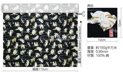 dobby - Utagawa Kuniyoshi cats fabric - FO:REST Fabric 布恩堂Liberty fabrictana lawnjapanese fabricykk zipper