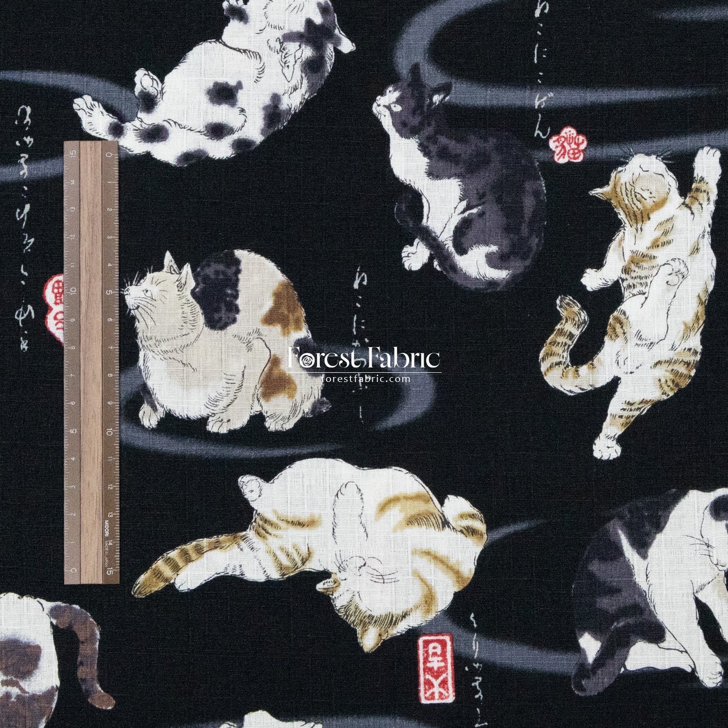 dobby - Utagawa Kuniyoshi cats fabric - FO:REST Fabric 布恩堂Liberty fabrictana lawnjapanese fabricykk zipper