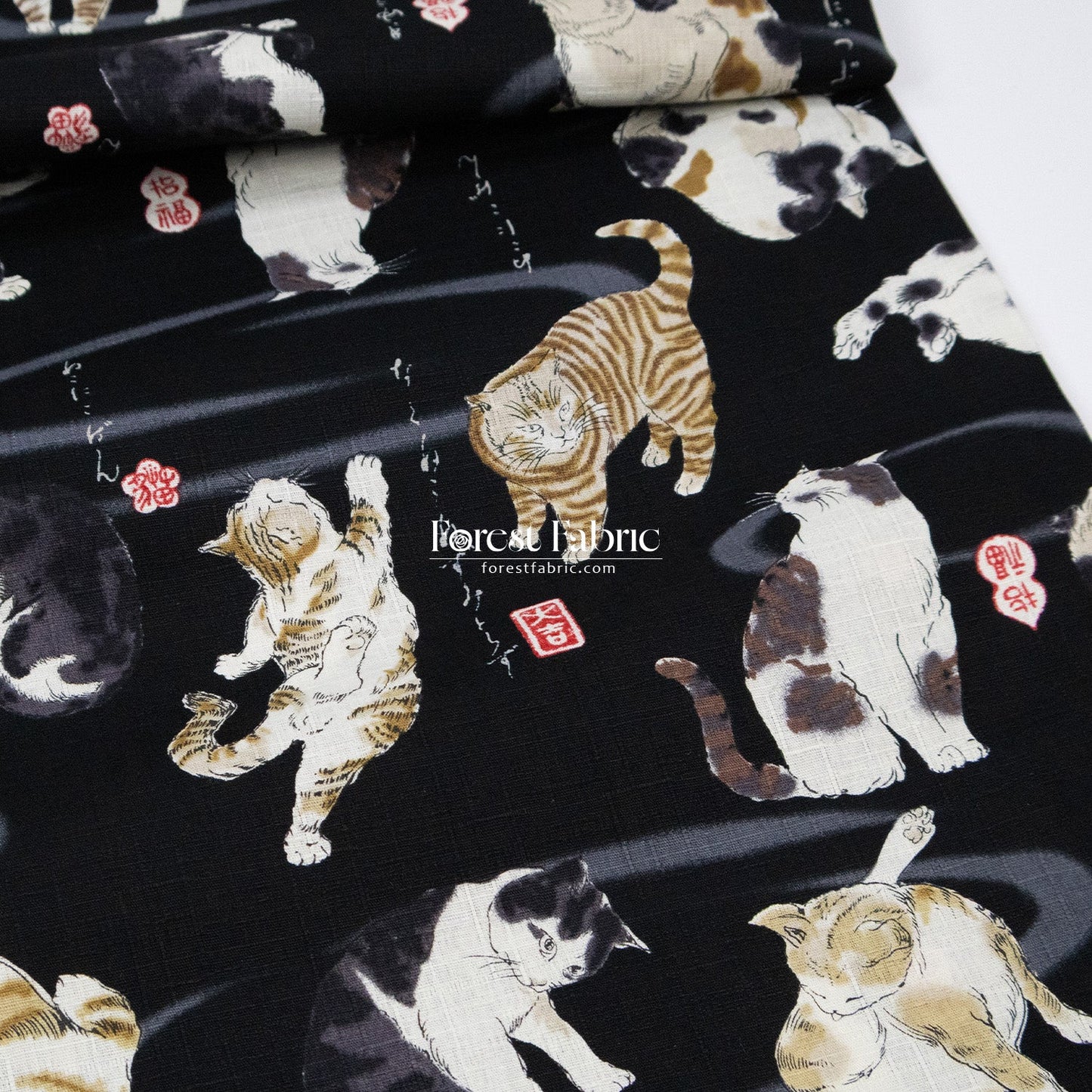 dobby - Utagawa Kuniyoshi cats fabric - FO:REST Fabric 布恩堂Liberty fabrictana lawnjapanese fabricykk zipper