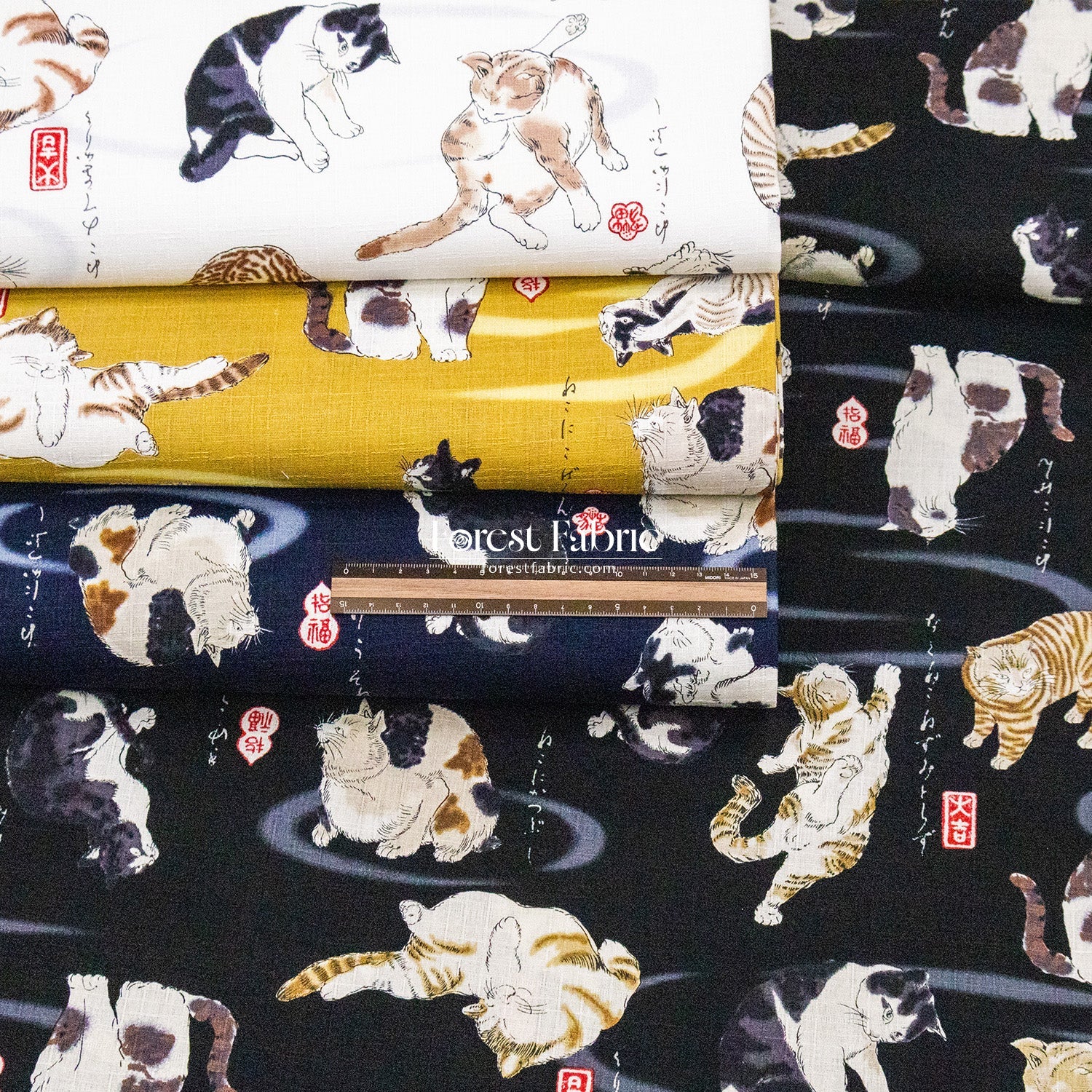 dobby - Utagawa Kuniyoshi cats fabric - FO:REST Fabric 布恩堂Liberty fabrictana lawnjapanese fabricykk zipper