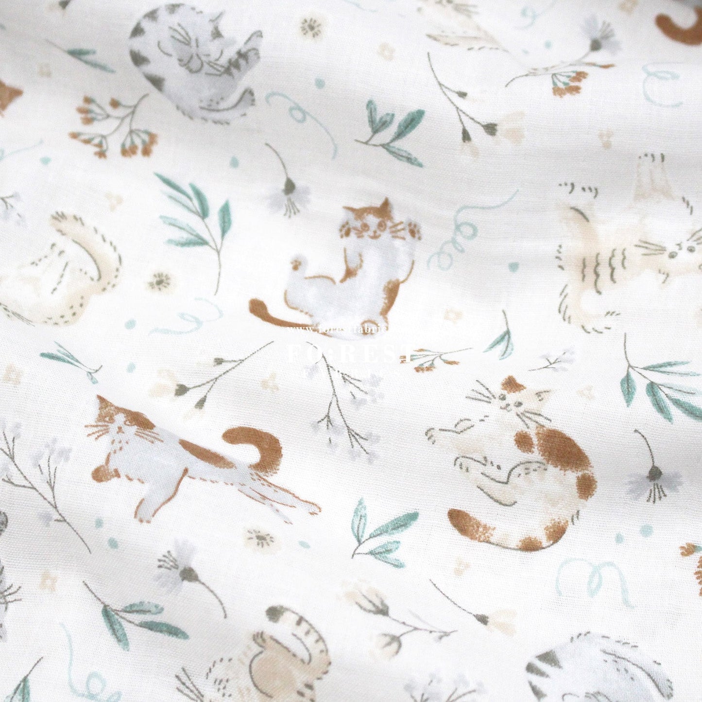 Double gauze - Cats herb fabric - FO:REST Fabric 布恩堂Liberty fabrictana lawnjapanese fabricykk zipper