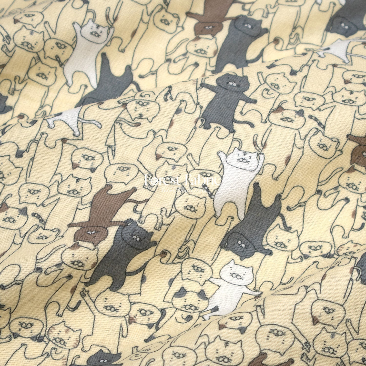 Double Gauze - Dancing cats fabric - FO:REST Fabric 布恩堂Liberty fabrictana lawnjapanese fabricykk zipper