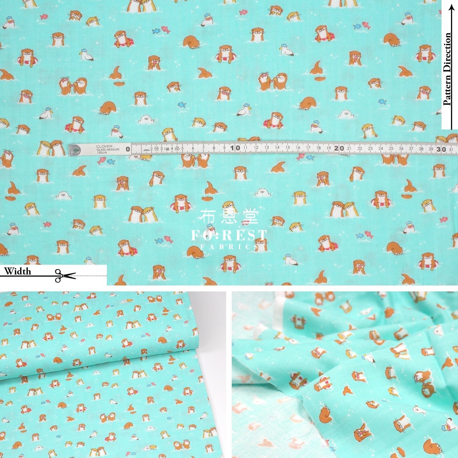 Double gauze - Otters fabric Green - FO:REST Fabric 布恩堂Liberty fabrictana lawnjapanese fabricykk zipper