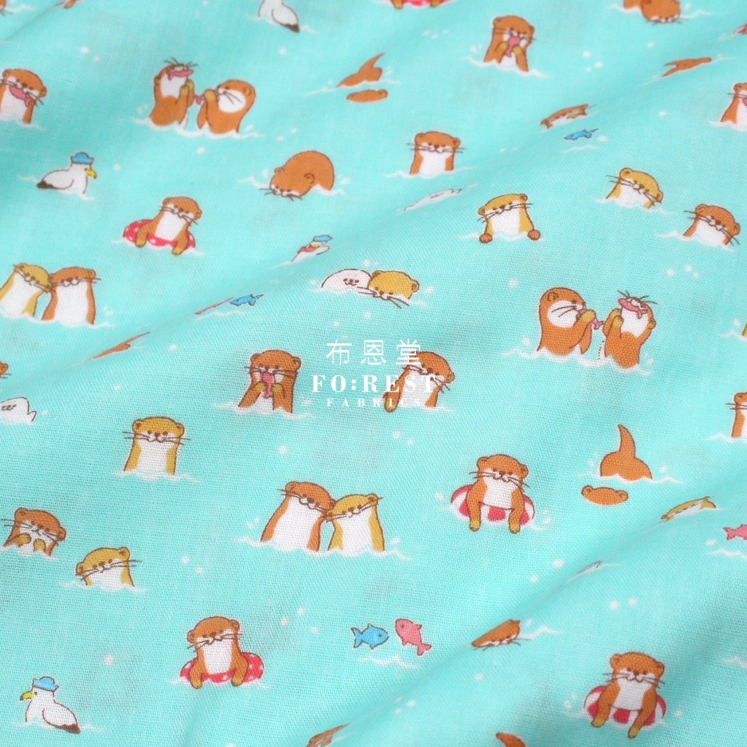 Double gauze - Otters fabric Green - FO:REST Fabric 布恩堂Liberty fabrictana lawnjapanese fabricykk zipper