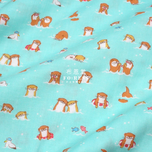 Double gauze - Otters fabric Green - FO:REST Fabric 布恩堂Liberty fabrictana lawnjapanese fabricykk zipper