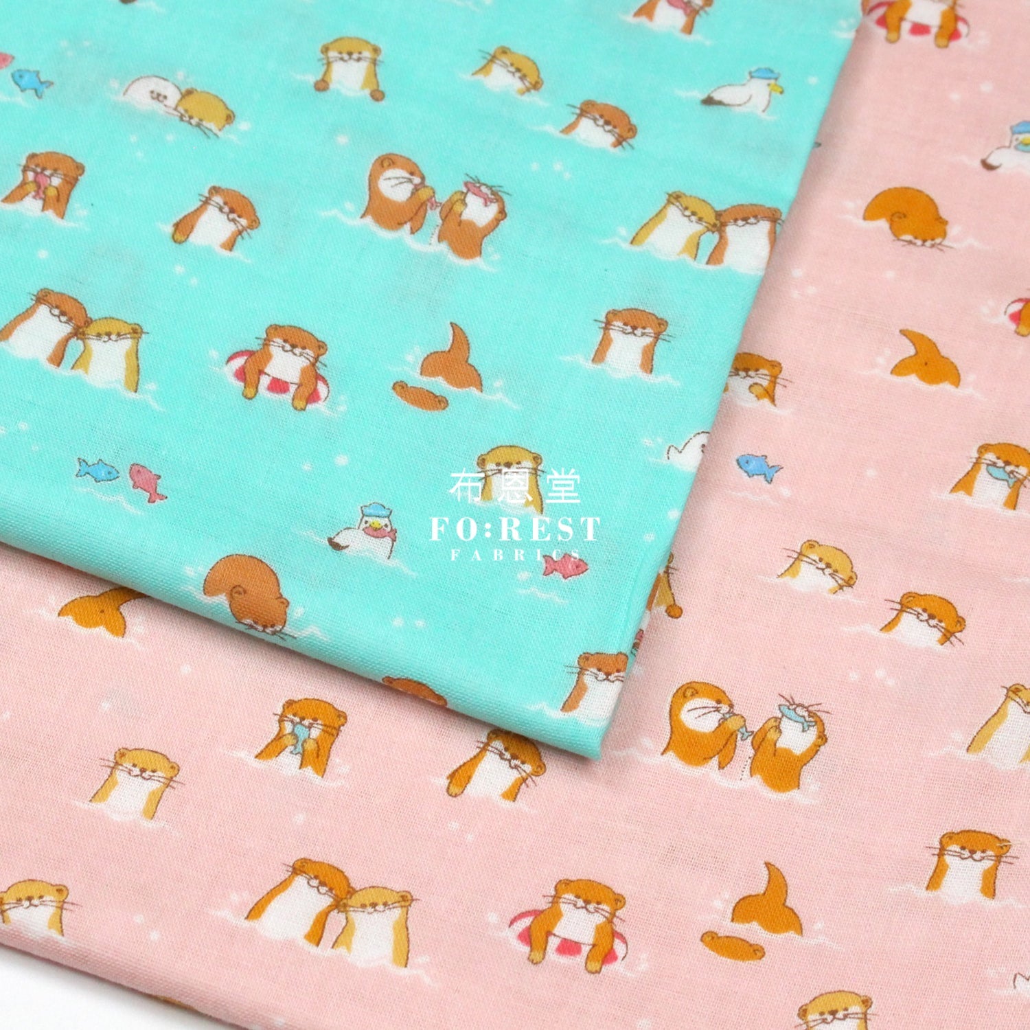 Double gauze - Otters fabric Pink - FO:REST Fabric 布恩堂Liberty fabrictana lawnjapanese fabricykk zipper
