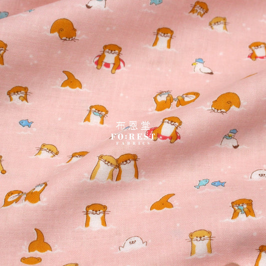 Double gauze - Otters fabric Pink - FO:REST Fabric 布恩堂Liberty fabrictana lawnjapanese fabricykk zipper