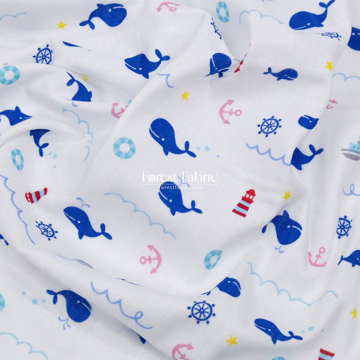 Double gauze - Whale Adventure fabric - FO:REST Fabric 布恩堂Liberty fabrictana lawnjapanese fabricykk zipper
