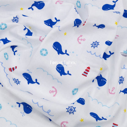 Double gauze - Whale Adventure fabric - FO:REST Fabric 布恩堂Liberty fabrictana lawnjapanese fabricykk zipper
