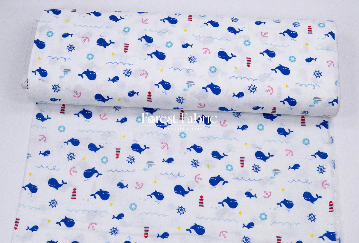Double gauze - Whale Adventure fabric - FO:REST Fabric 布恩堂Liberty fabrictana lawnjapanese fabricykk zipper