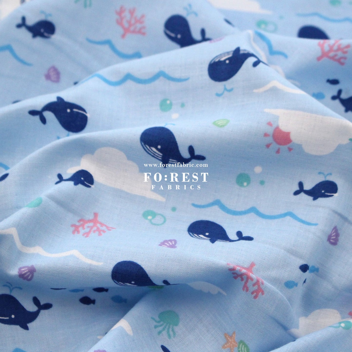 Double gauze - whale fabric - FO:REST Fabric 布恩堂Liberty fabrictana lawnjapanese fabricykk zipper