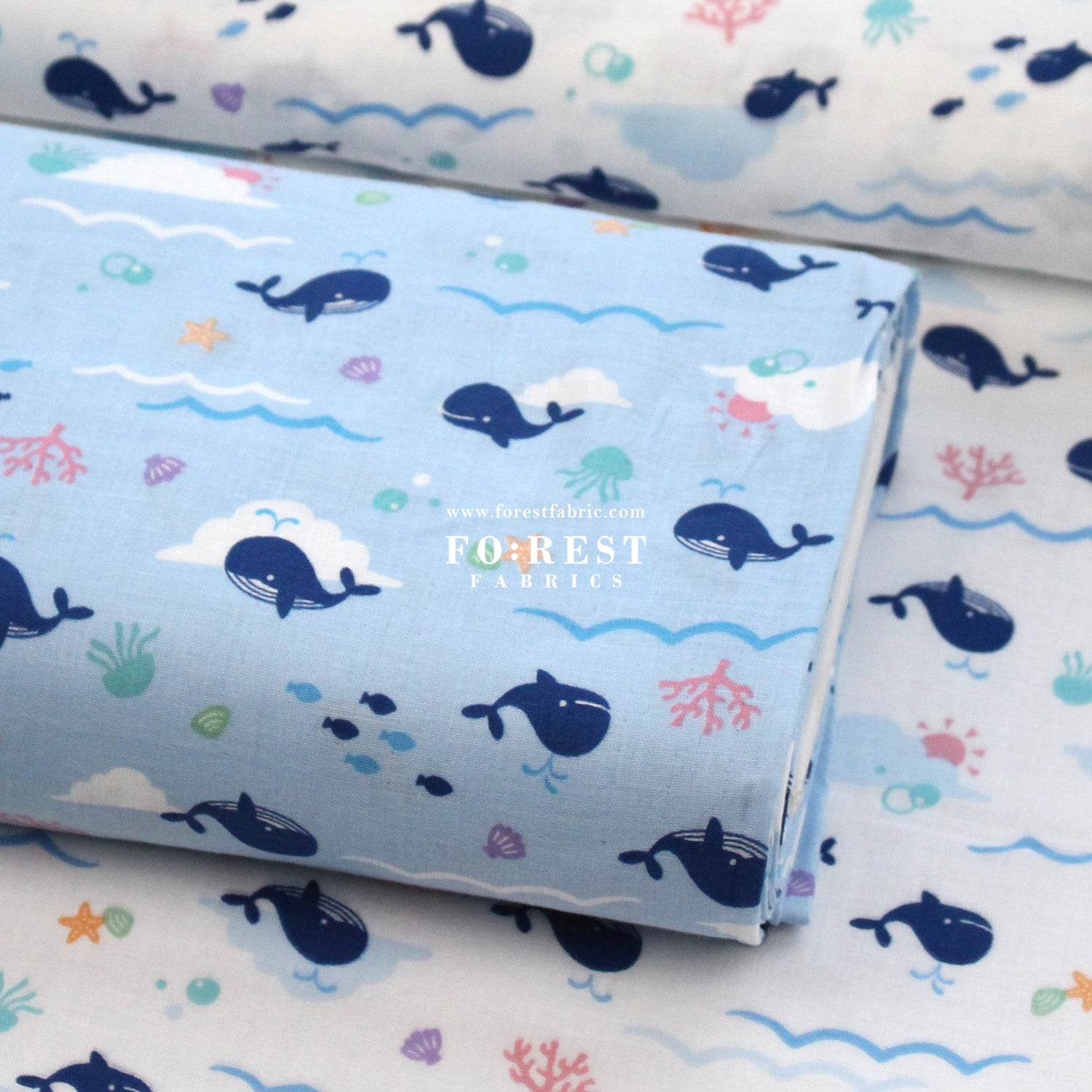 Double gauze - whale fabric - FO:REST Fabric 布恩堂Liberty fabrictana lawnjapanese fabricykk zipper