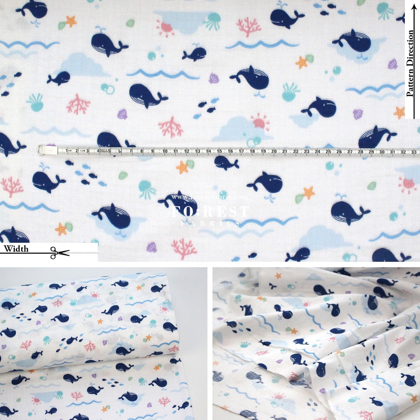 Double gauze - whale fabric - FO:REST Fabric 布恩堂Liberty fabrictana lawnjapanese fabricykk zipper