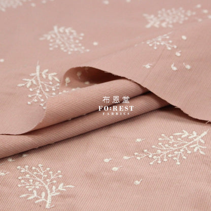 Embroidery Corduroy - Flower Fabric Dusty Pink 100% Cotton