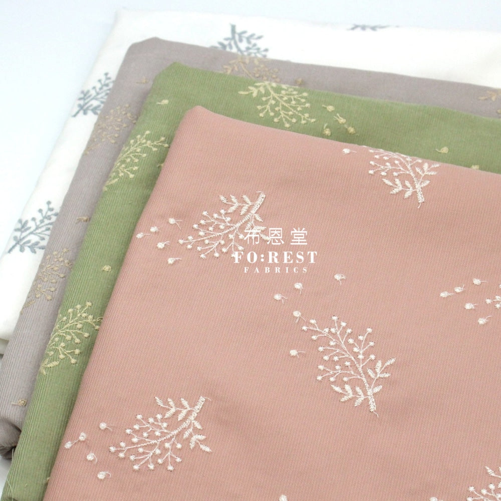 Embroidery Corduroy - Flower Fabric Dusty Pink 100% Cotton