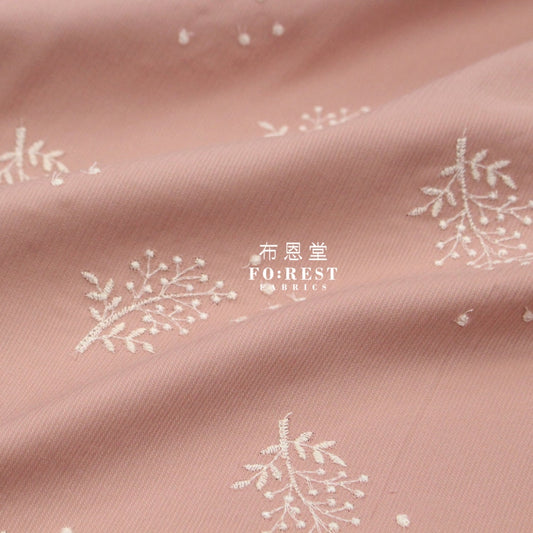 Embroidery Corduroy - Flower Fabric Dusty Pink 100% Cotton