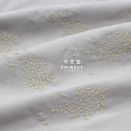 Embroidery Corduroy - Flower Fabric Gray 100% Cotton