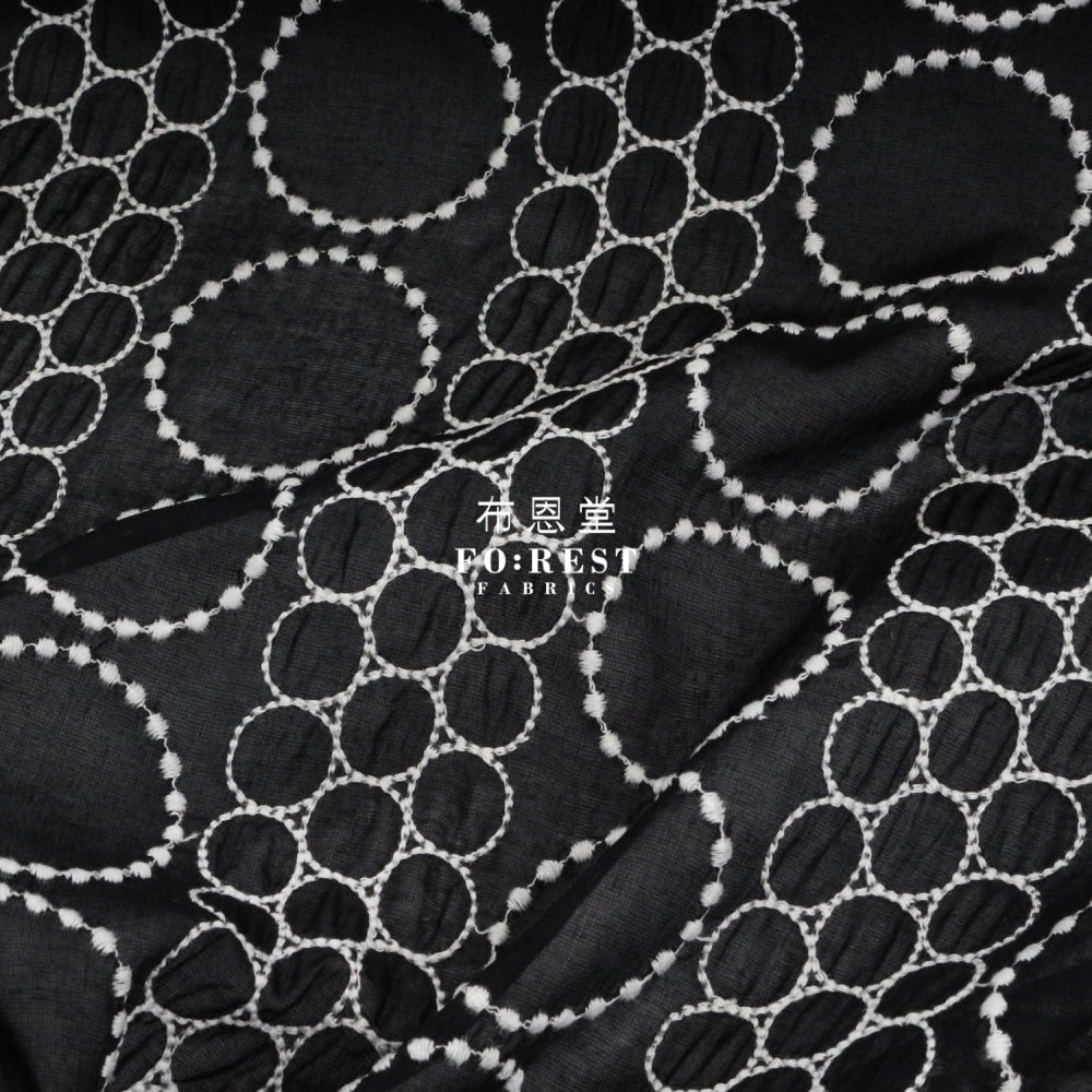 Embroidery Cotton - Circle Dot Black Fabric
