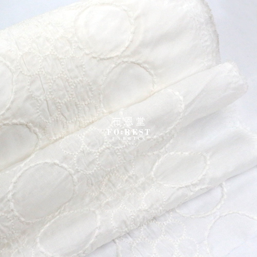 Embroidery Cotton - Circle Dot White Fabric