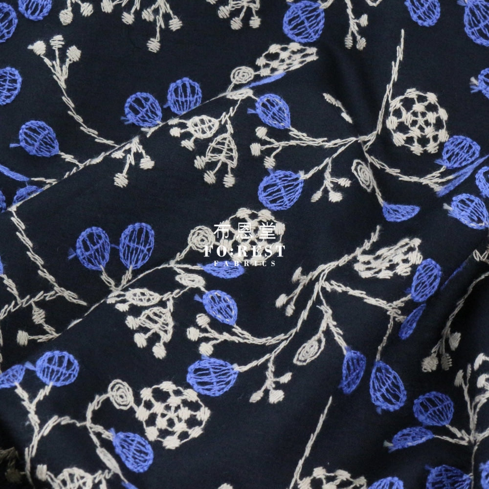Embroidery Cotton - Flower Black Fabric