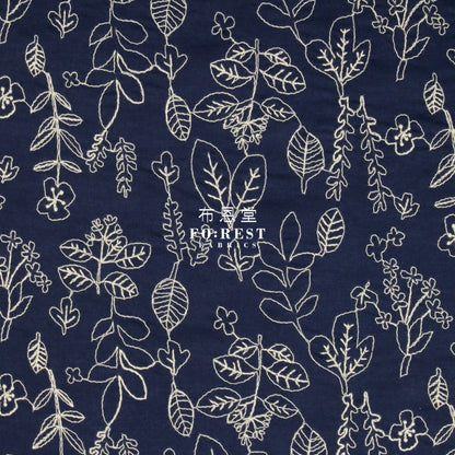 Embroidery Cotton - Flower Navy Fabric