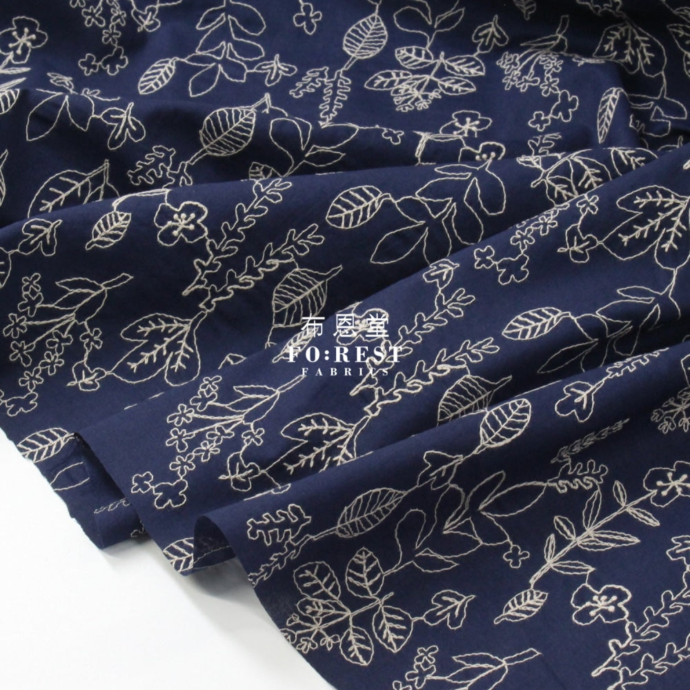 Embroidery Cotton - Flower Navy Fabric