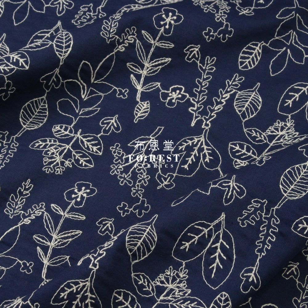Embroidery Cotton - Flower Navy Fabric
