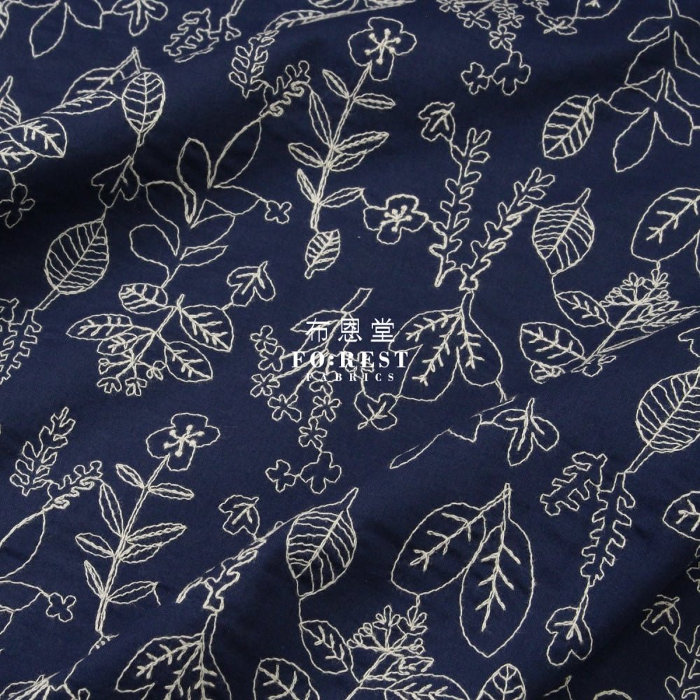 embroidery cotton - Flower Navy - FO:REST Fabric 布恩堂Liberty fabrictana lawnjapanese fabricykk zipper