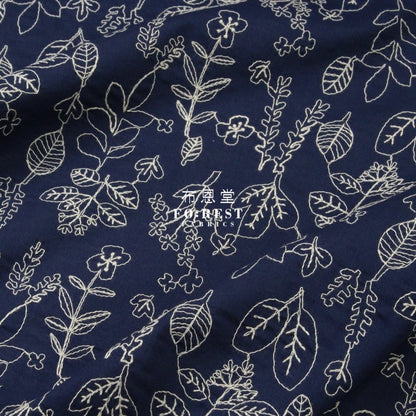 embroidery cotton - Flower Navy - FO:REST Fabric 布恩堂Liberty fabrictana lawnjapanese fabricykk zipper
