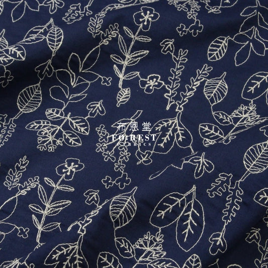 embroidery cotton - Flower Navy - FO:REST Fabric 布恩堂Liberty fabrictana lawnjapanese fabricykk zipper