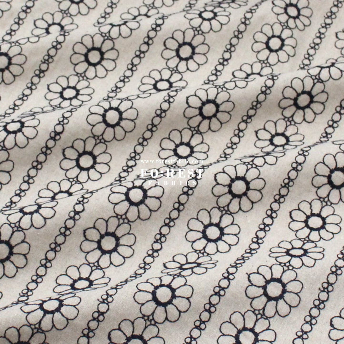 embroidery cotton Linen - Daisy Flower fabric Natural - FO:REST Fabric 布恩堂Liberty fabrictana lawnjapanese fabricykk zipper